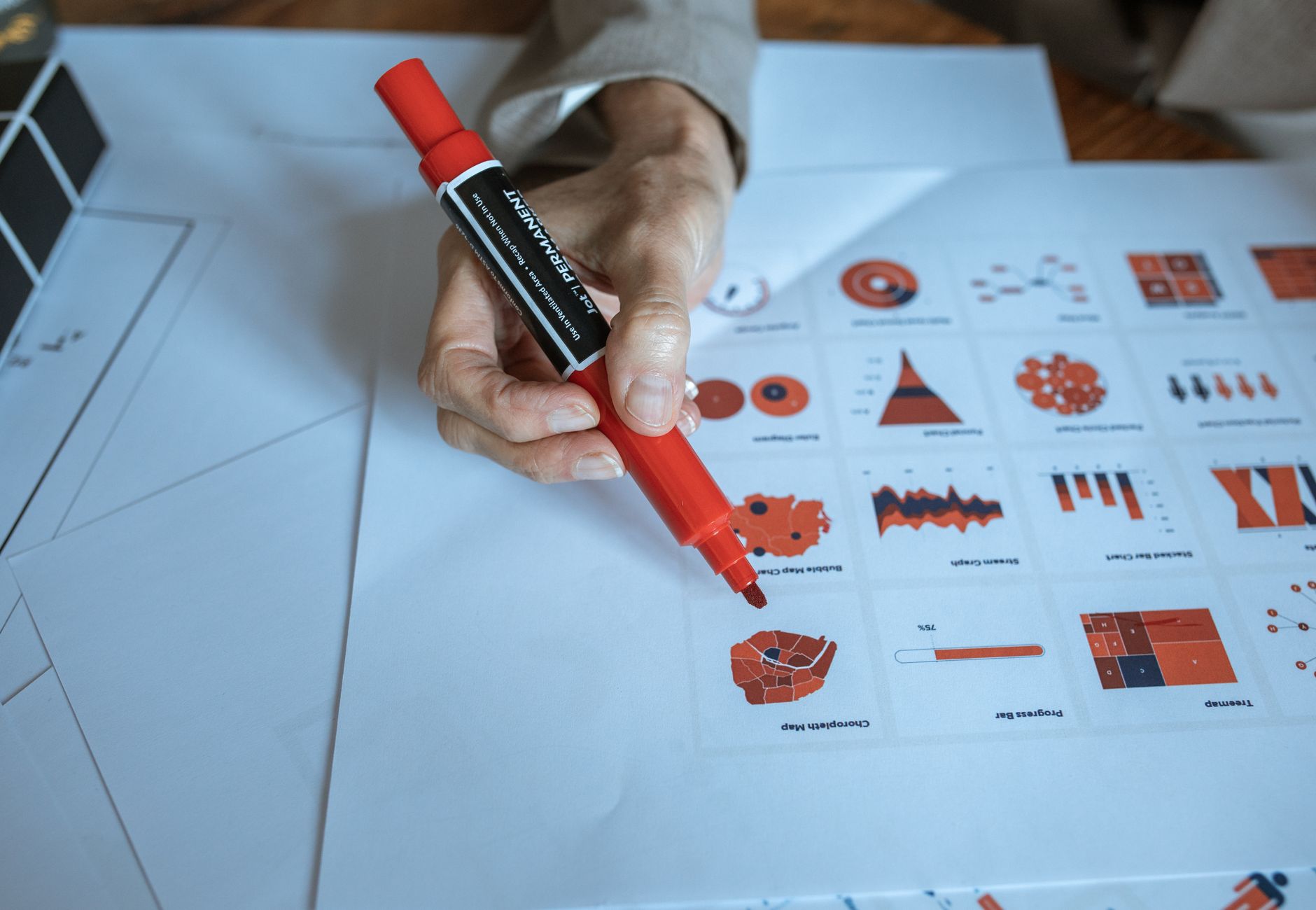 Professional setting showcasing data analysis using charts and diagrams, perfect for business and planning themes.