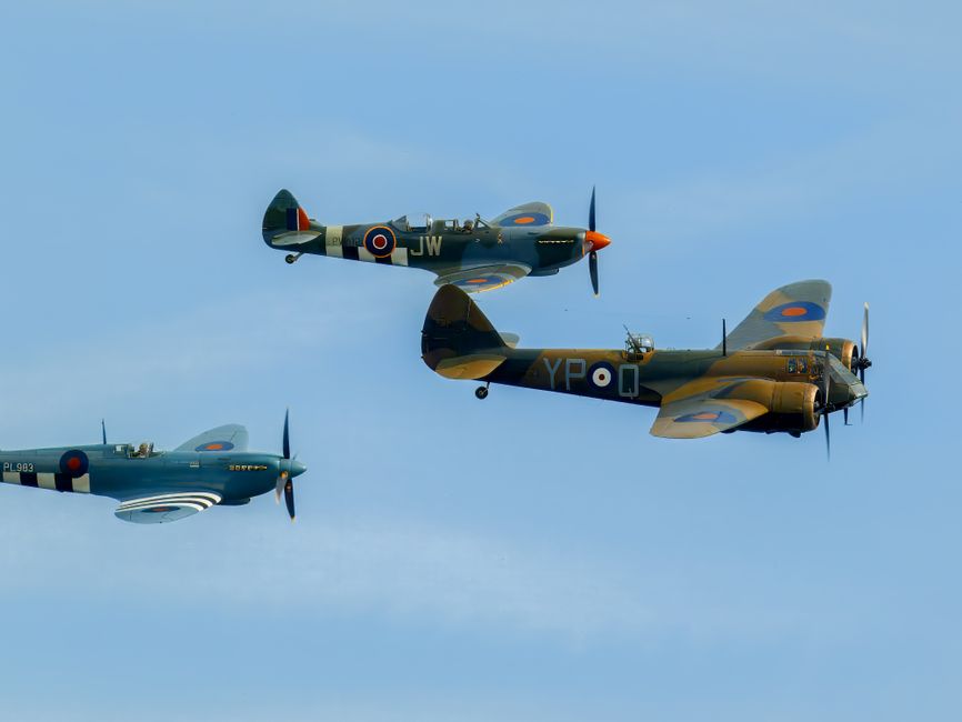 Vintage military aircraft in formation